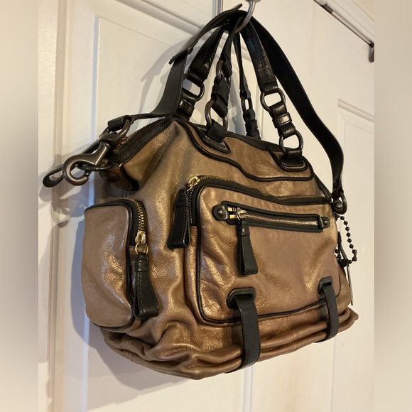 COACH Bronze Metallic Chocolate Brown Leather Shoulder Bag w Strap & Hangtag - Picture 3 of 14